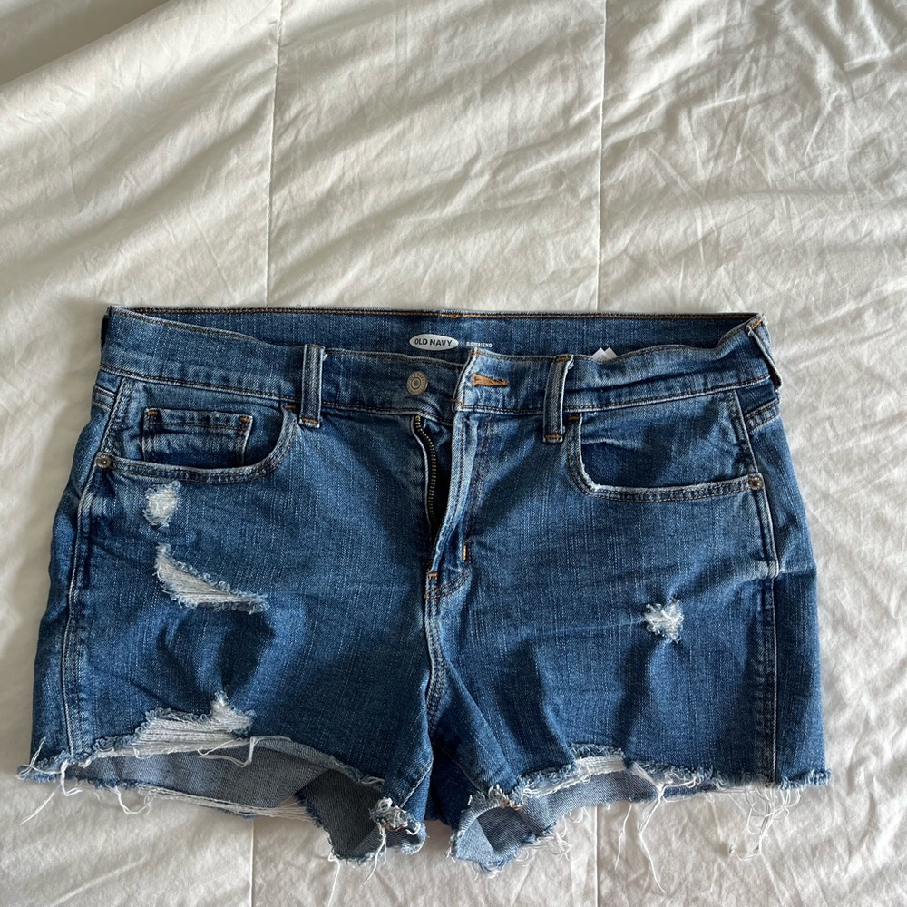 Old Navy Blue Boyfriend Jean Shorts Distressed Denim